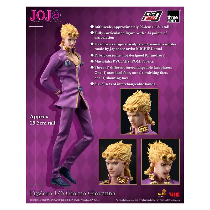 JOJO's Bizarre Adventure Giorno Giovanna - figura coleccionable de Threezero