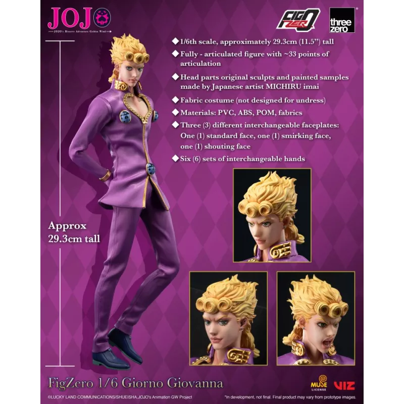 JOJO's Bizarre Adventure Giorno Giovanna - figura coleccionable de Threezero